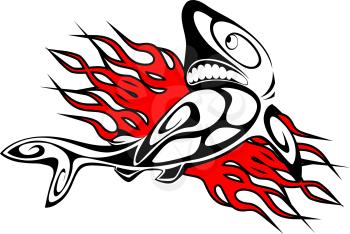 Royalty Free Clipart Image of a Shark With Flames