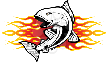 Royalty Free Clipart Image of a Fish and Flames