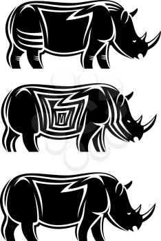 Royalty Free Clipart Image of a Set of Rhinoceroses