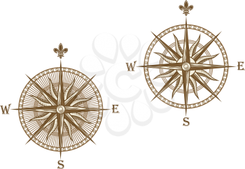Ancient compass isolated on white background for travel design