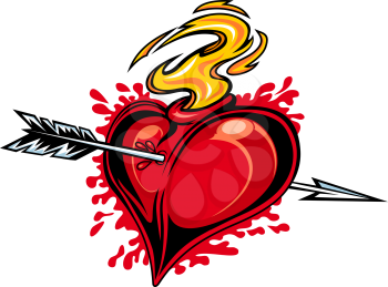 Red heart with arrow for tattoo design