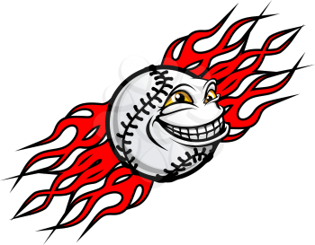 Flying funny baseball ball with fire flames for tattoo design