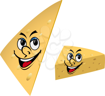 Slices of cheese with smile isolated on the white background