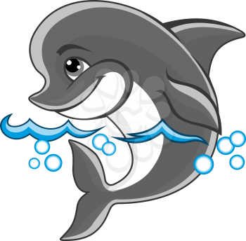Beautiful cheerful dolphin in water for children book design