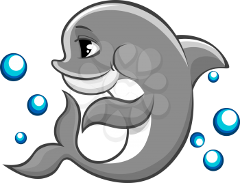 Beautiful cheerful dolphin baby in water for children book design