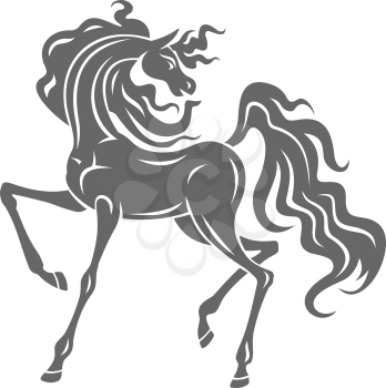 Silhouette of gray stallion in cartoon style for equestrian design