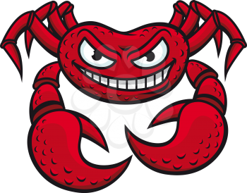 Angry red crab in cartoon style isolated on white background for mascot design