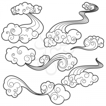Set of white clouds in cartoon style for design