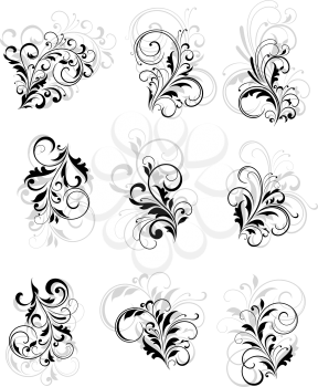 Set of flourish elements with reflection for design