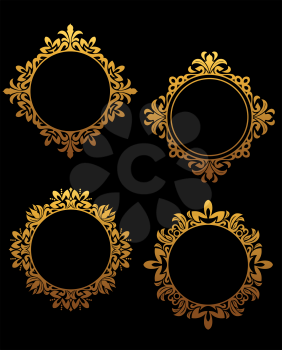 Set of vintage golden frames for design in victorian style
