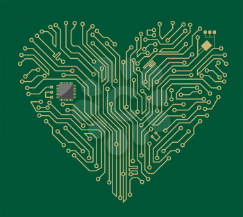 Motherboard computer heart for love concept design