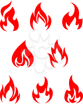 Set of fire flames isolated on white background