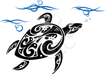 Turtle in ocean water for tattoo design
