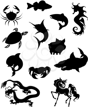 Set of animals silhouettes isolated on white background