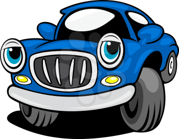 Blue funny car with eyes isolated on white background for transportation design