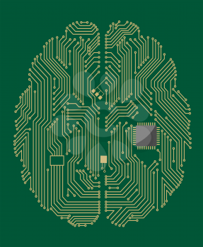 Motherboard brain on green background for technology concept