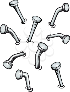 Set of nails on wall in cartoon style