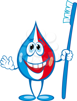 Smiling toothpaste drop with brush in cartoon style