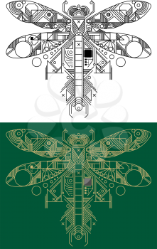 Dragonfly with computer motherboard elements for technology concept
