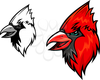 Red cardinal bird head in cartoon style. Vector illustration for mascot design