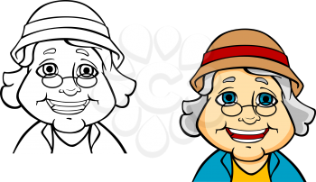 Happy senior grandmother in cartoon style for concept of active life
