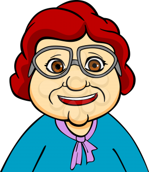 Happiness senior grandmother in eyeglasses. Vector illustration in cartoon style
