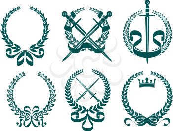 Laurel wreathes with heraldry elements in retro style