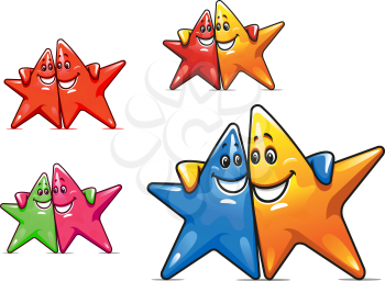 Set of smiling stars in cartoon stylefor friendship concept design