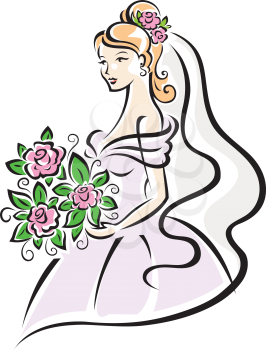 Bride in white dress with flowers for wedding design