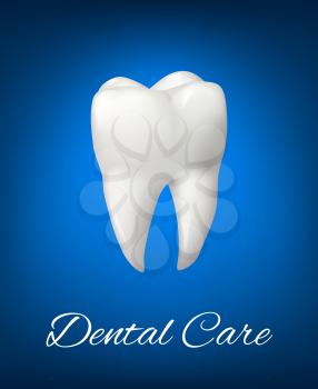 Tooth 3D realistic vector isolated icon for dental office or dentistry healthcare or dentist clinic. Symbol of healthy white clean tooth for toothpaste or medical teeth treatment product design