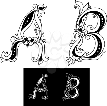 Title letters A and B in floral style for design