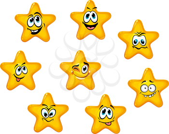 Yellow stars with emotional faces in cartoon style
