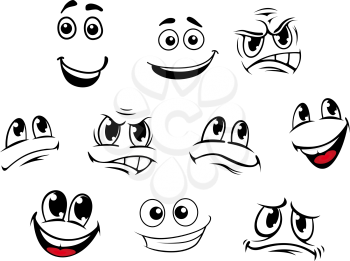 Cartoon faces set with different emotions for comics