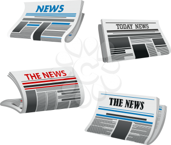 Newspaper icon of folded printed paper news. Front page of daily or weekly newspaper with headline, columns and photo mock-up. Periodical publication for media and journalism themes design
