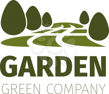 Green garden icon for landscaping design company or nature and environment eco gardening association. Vector park trees flat symbol for outdoor urban horticulture or city eco life project