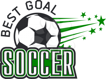 Soccer ball icon for football cup championship or college team goal championship. Vector isolated symbol of soccer ball with winner stars and for college soccer game tournament