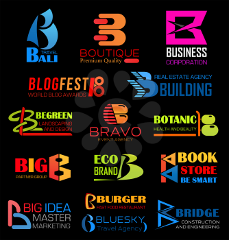 Letter B, brand identity or company corporate design. Vector B of Bali travel, boutique or business and botanic beauty salon, big idea and bridge construction or book store