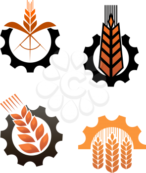 Agriculture icons with cereal grains and industrial gears