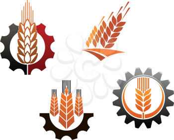 Agriculture symbols set with cereal ears and machine gears