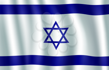 Israel flag 3d symbol with Star of David. National banner of State of Israel with blue hexagram on white background as symbol of Judaism. Waving israeli flag for patriotism and travel themes design