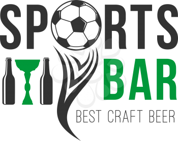 Soccer bar icon of football ball and beer bottle for sport bar or live cup championship. Vector design template for football beer pub and soccer game tournament of victory cup and ball