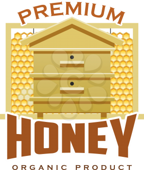 Honey organic premium product icon of hive and honeycomb for beekeeping farm or market. Vector isolated beehive for bee honey production or packaging label design template