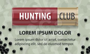 Hunter club or hunting open season poster of hunter gun or rifle bullets. Vector design of shotgun shots on camouflage background for wild African animals for safari hunt