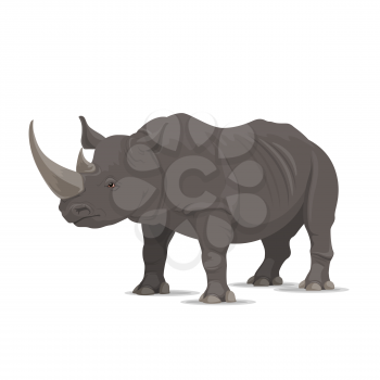 Rhinoceros wild animal vector icon side view. Wild wapiti mammal rhinoceros species for wildlife fauna and zoology or hunting sport team trophy symbol and nature zoo adventure club design