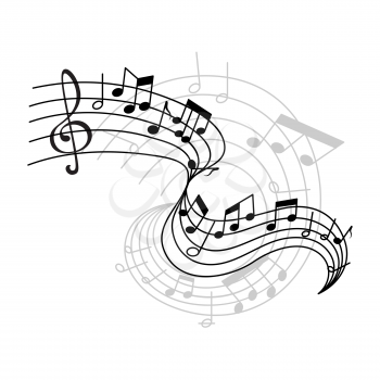 Musical staff or music stave notes and clef for musical concept design. Vector poster or icon of musical notes on staff for jazz night or classical opera concert and orchestra players performance