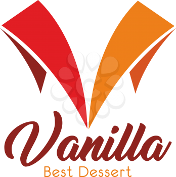 Letter V icon for dessert shop or pastry and cafeteria sign design. Vector letter V in color flags for sweet vanilla cake patisserie store or bakery, premium cafe and coffeeshop