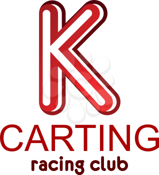 Letter K icon for carting racing club or sport cars team flag. Vector letter K symbol for entertainment games and car or bike races adventure and leisure training center