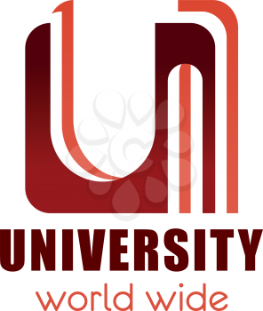 Letter U icon for university or premium education and college team badge. Vector book line symbol of letter U for student study and research center or high school and institute design
