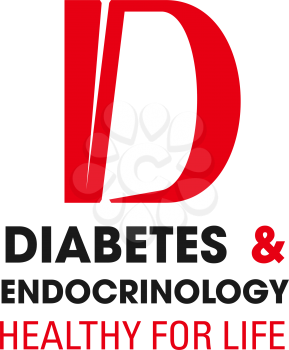 Vector sign concept of diabetes and endocrinology, healthy for life. Symbol of treatment of diabetes, endocrinology disease. Creative badge for medical and diagnostic center or hospital
