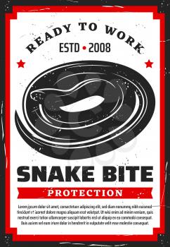 Snake bite protection prevention rules. Vector poisonous reptile animal, dangerous toxic viper, measures to protect yourself. Vertebrate aggressive snake, wildlife teethed venomous